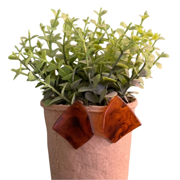 2/$30 Two Pairs Brown Tan Orange Tortoise Shell Square Stud Earrings Acrylic - Picture 7 of 9